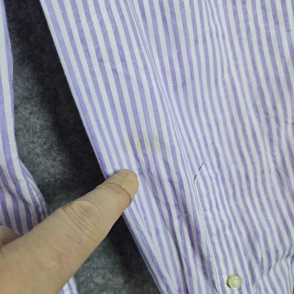 Neiman‎ Marcus Men's Shirt Size L Purple & White Stripes Floral 100% Cotton SPOT
